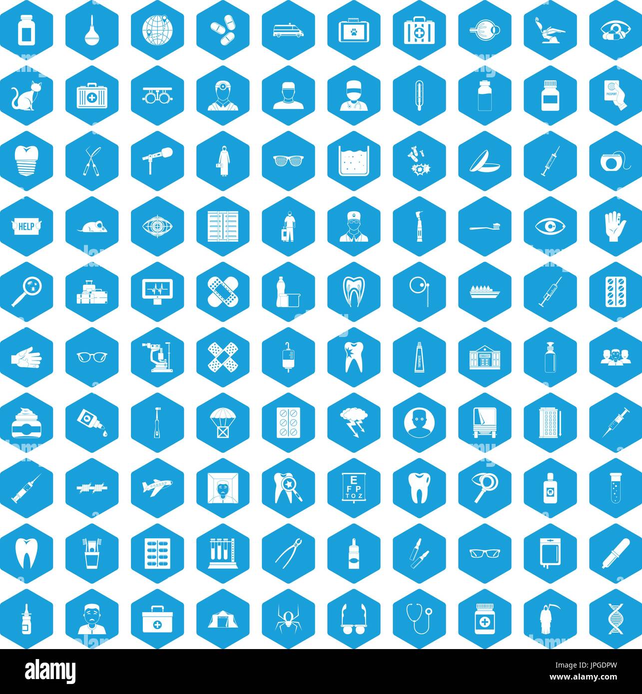 100 doctor icons set blue Stock Vector