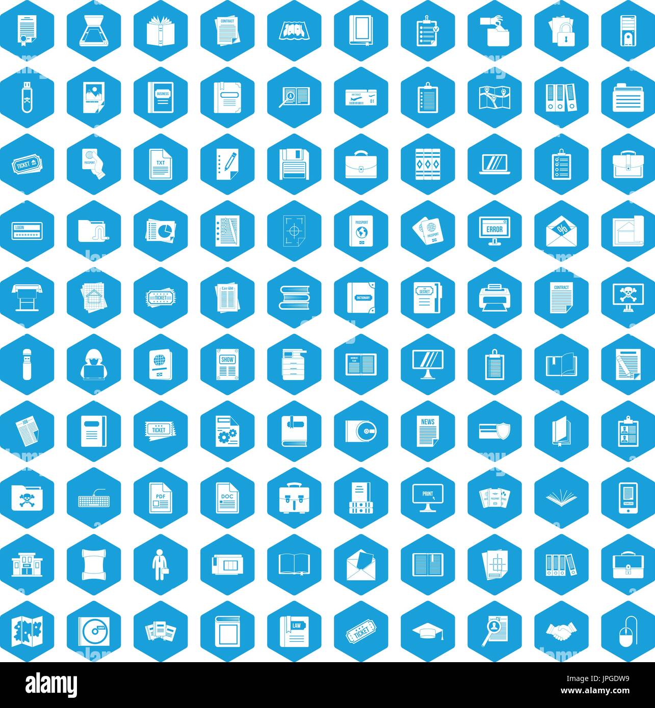 100 document icons set blue Stock Vector