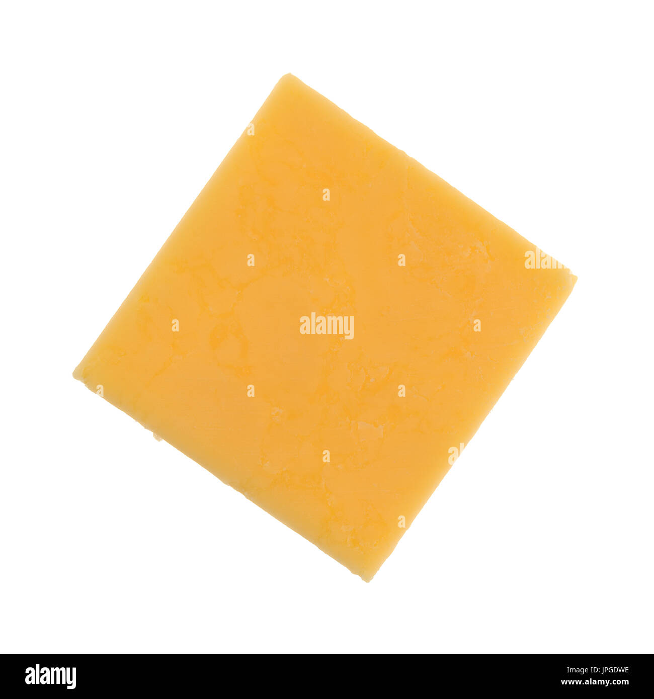 Top view of a square gouda cheese slice isolated on a white background