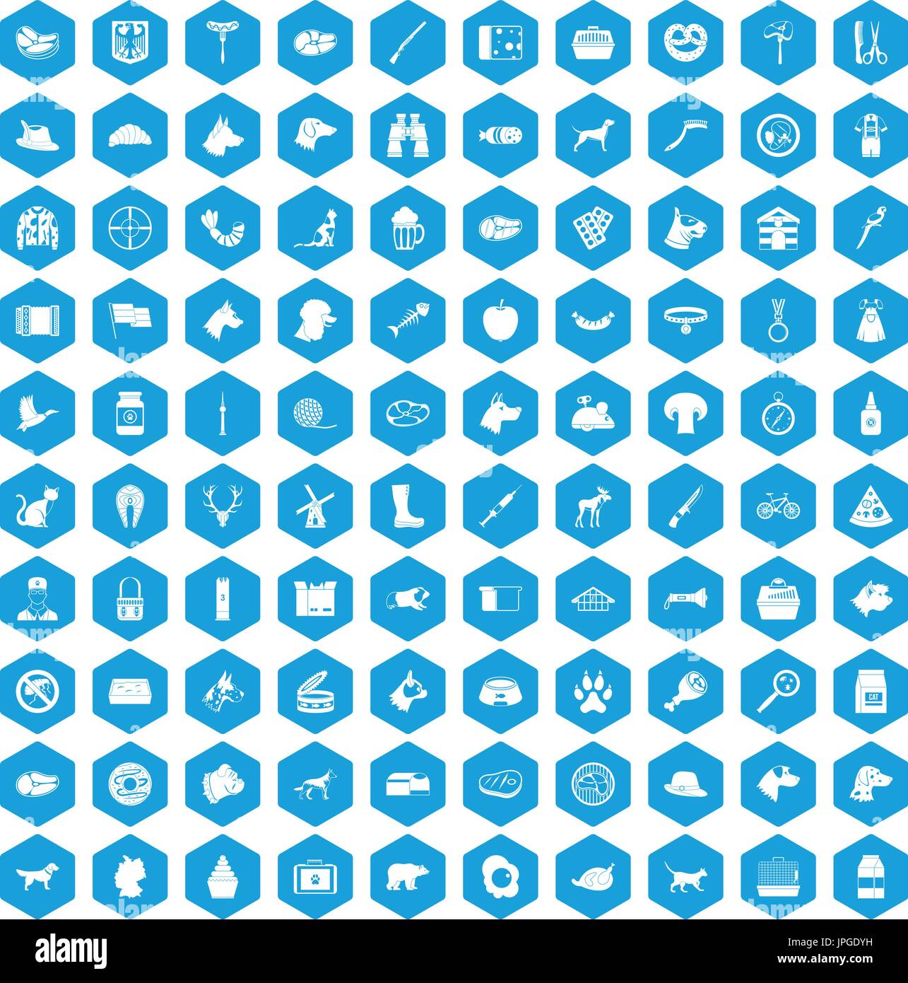 100 dog icons set blue Stock Vector