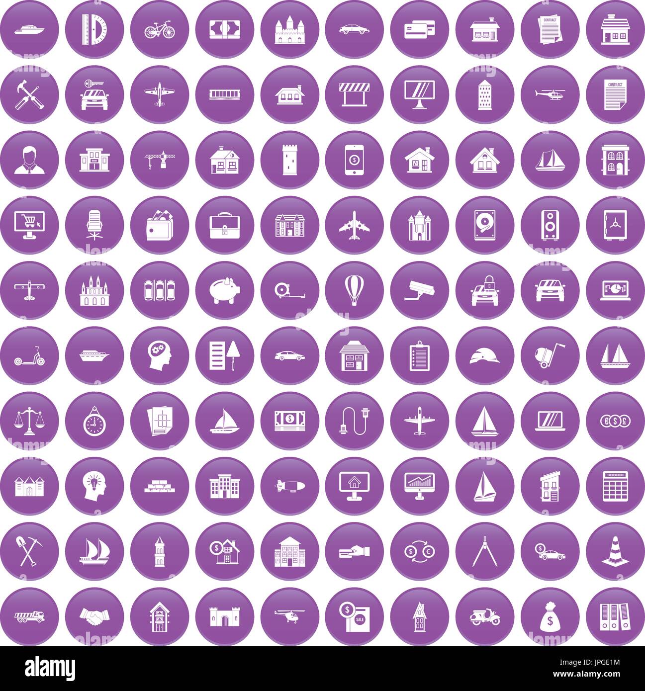 100 private property icons set purple Stock Vector