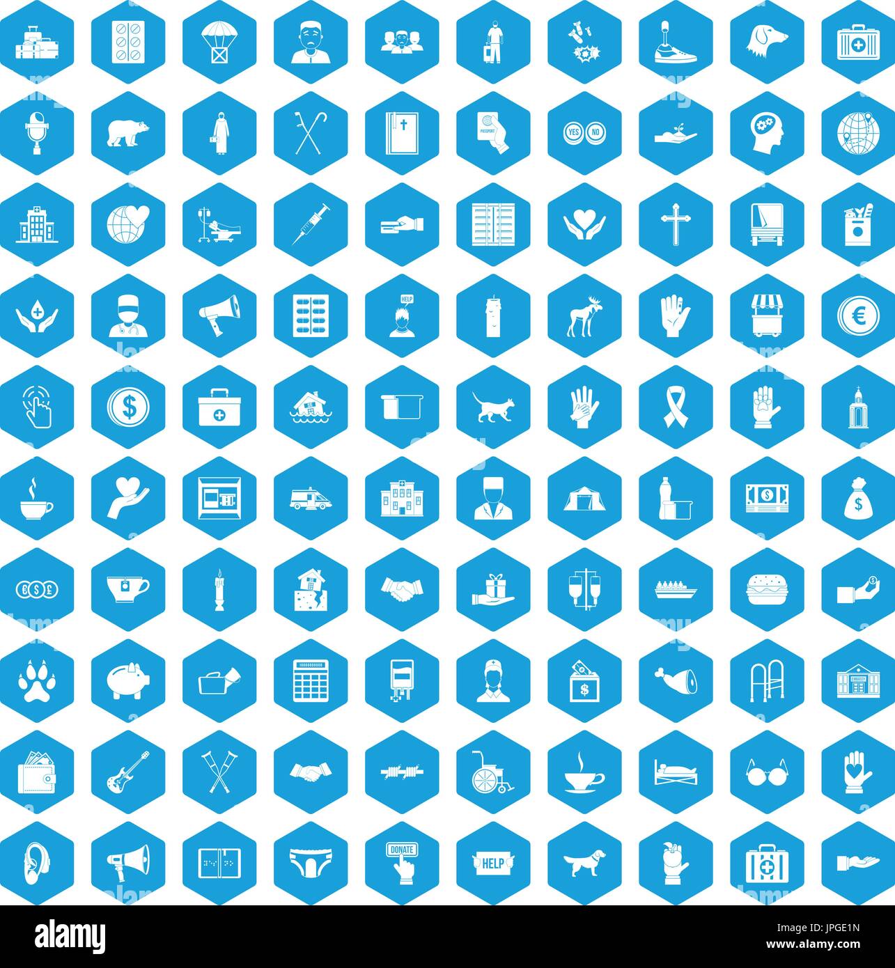 100 donation icons set blue Stock Vector