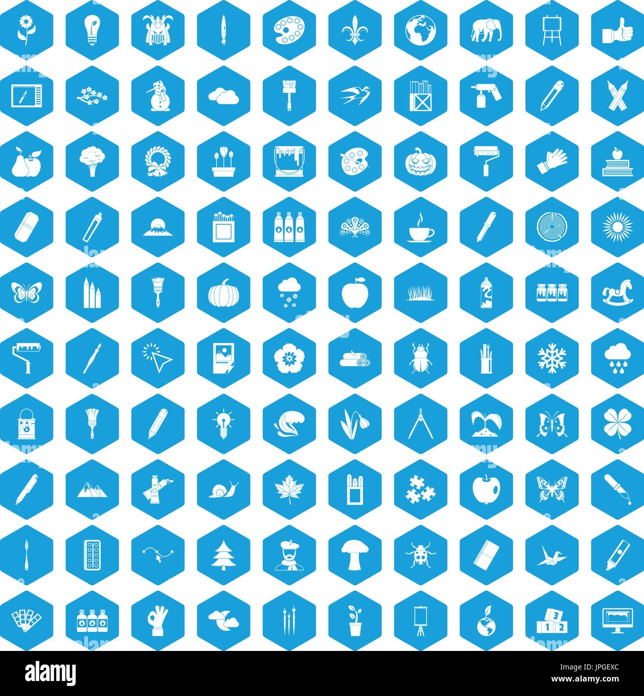 100 eco design icons set blue Stock Vector
