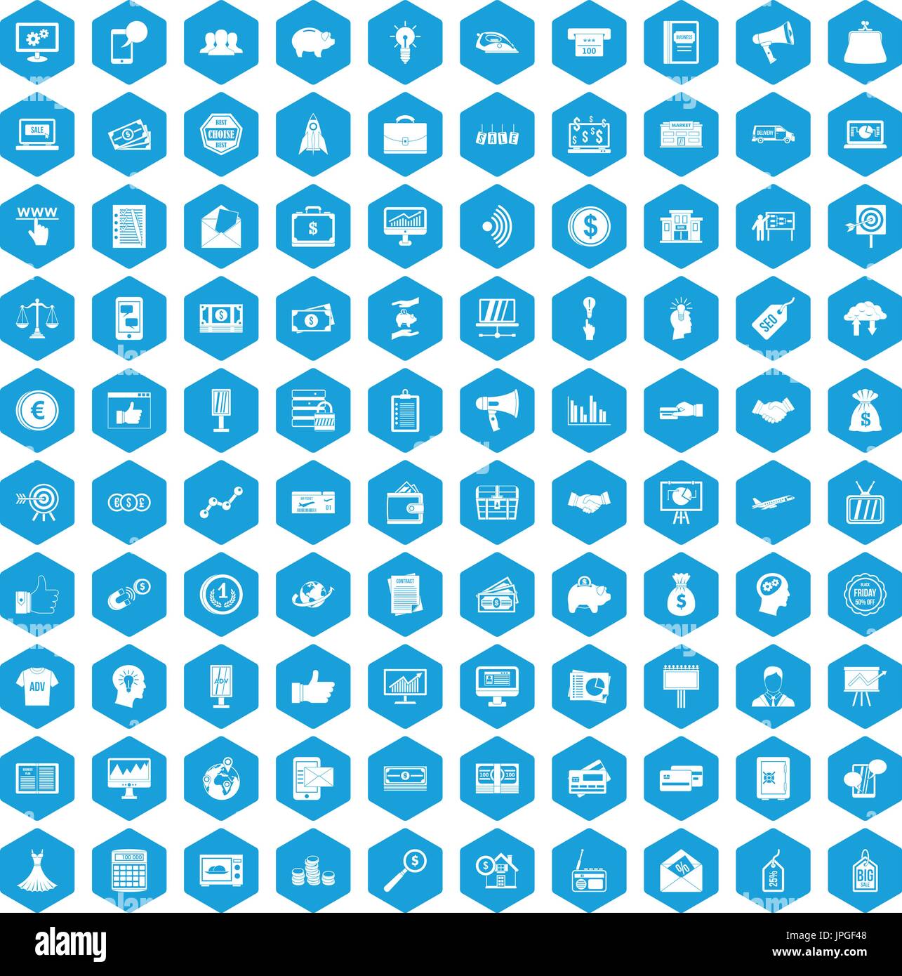 100 e-commerce icons set blue Stock Vector