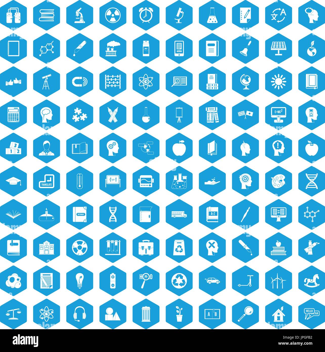 100 education icons set blue Stock Vector