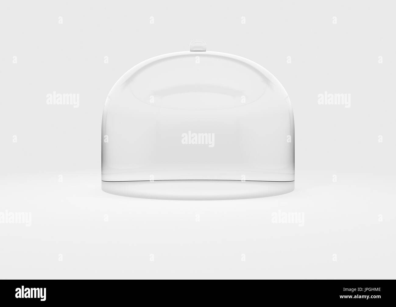 An empty dome shaped glass display cover on an isolated white studio ...