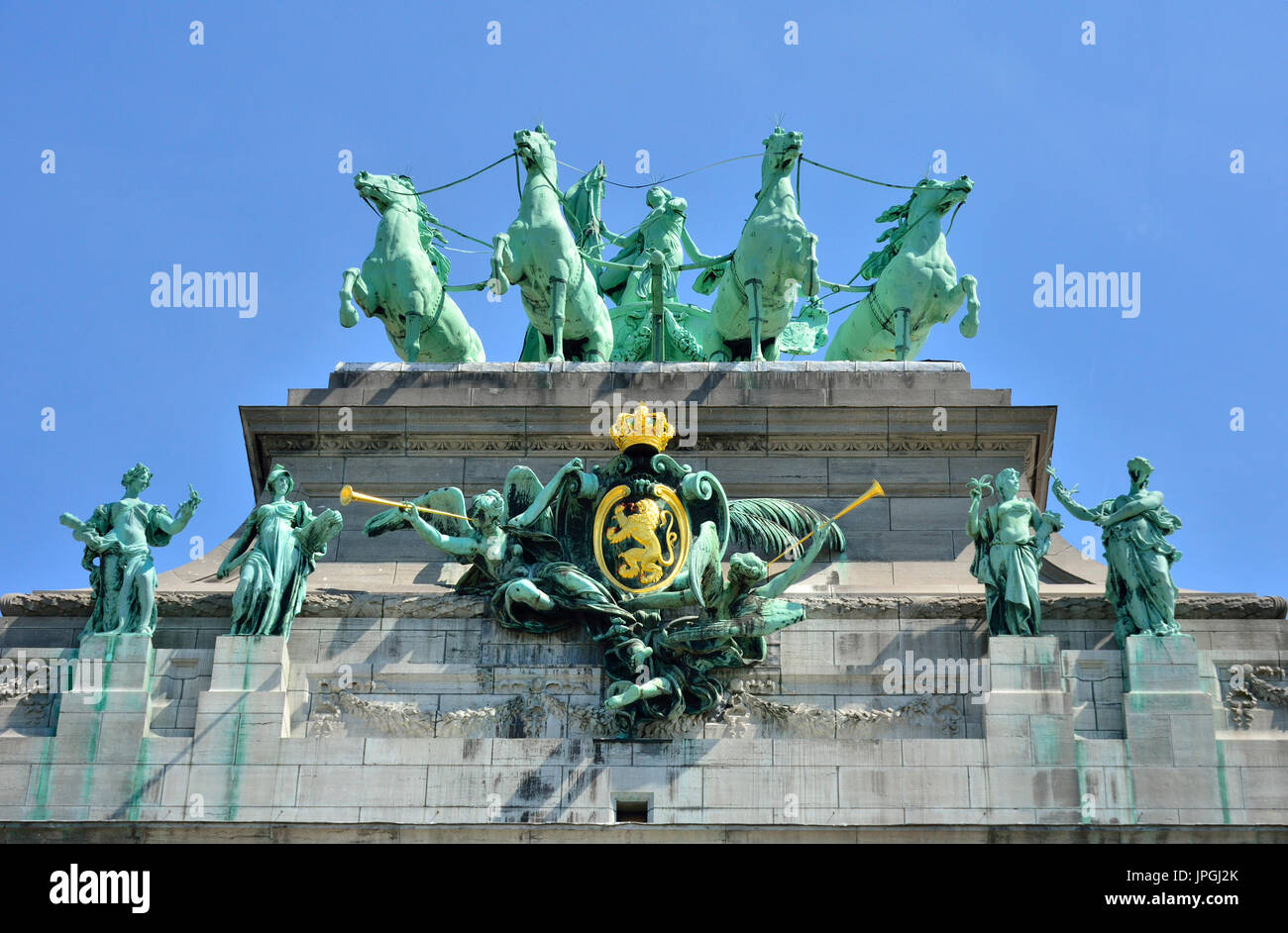 Brussels, Belgium. Parc du Cinquantenaire / Jubelpark. Arc du Cinquantenaire / Triumphal arch (1905) Quadriga, 'Brabant Raising the National Flag' by  Stock Photo