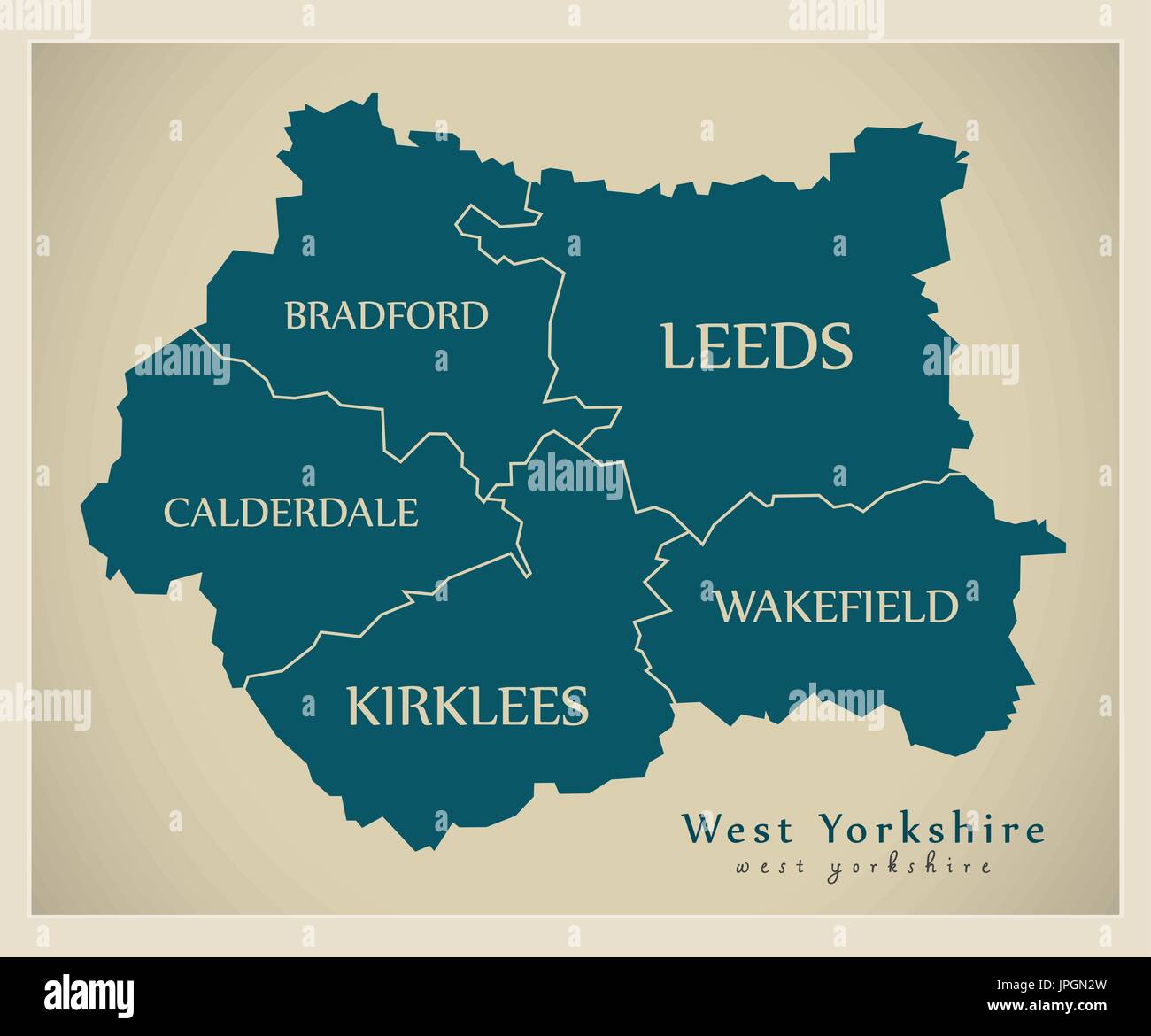 Modern Map - West Yorkshire metropolitan county with distirct captions ...