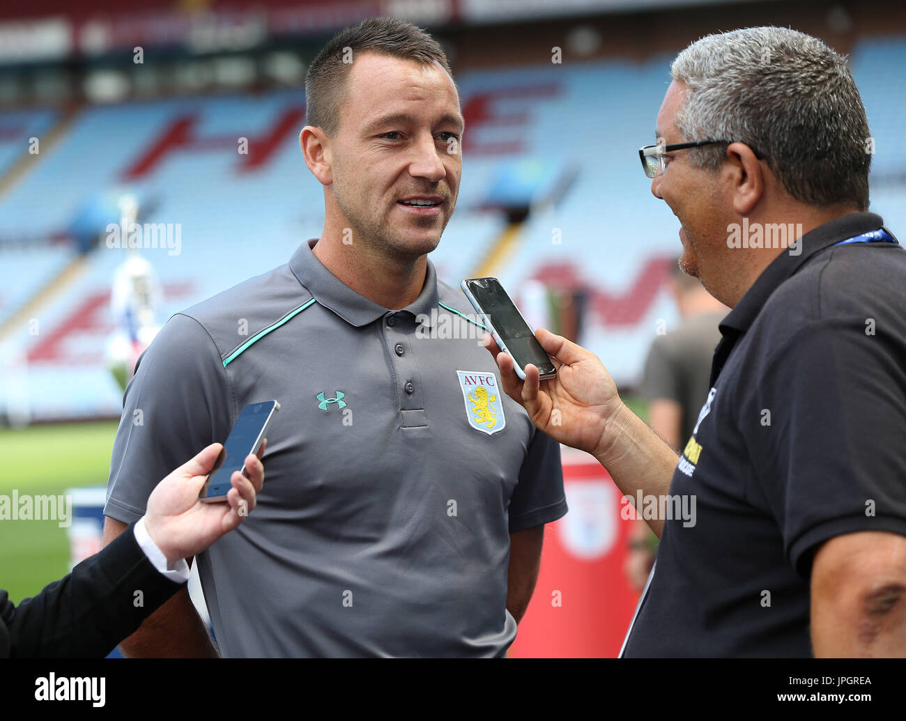 Aston Villa's John Terry talks to the press during the EFL 2017/18 pre-season media event at Villa Park, Birmingham. Stock Photo