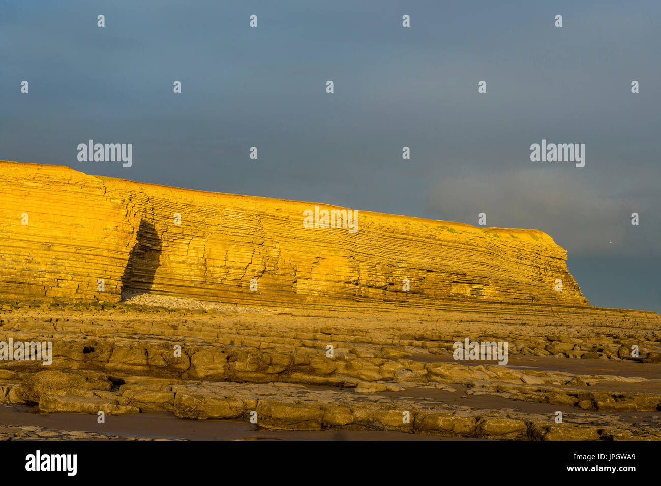 Nash Point Cliffs on a summer evening in August, South Wales Stock Photo