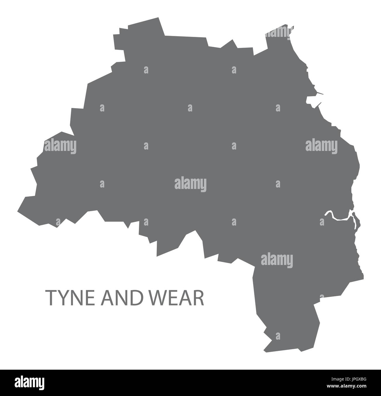 Tyne and Wear metropolitan county map England UK grey illustration