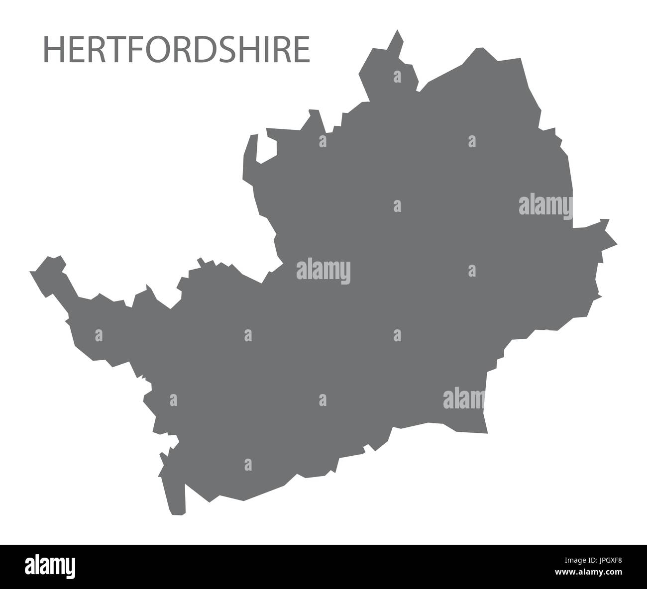 Hertfordshire county map England UK grey illustration silhouette shape Stock Vector