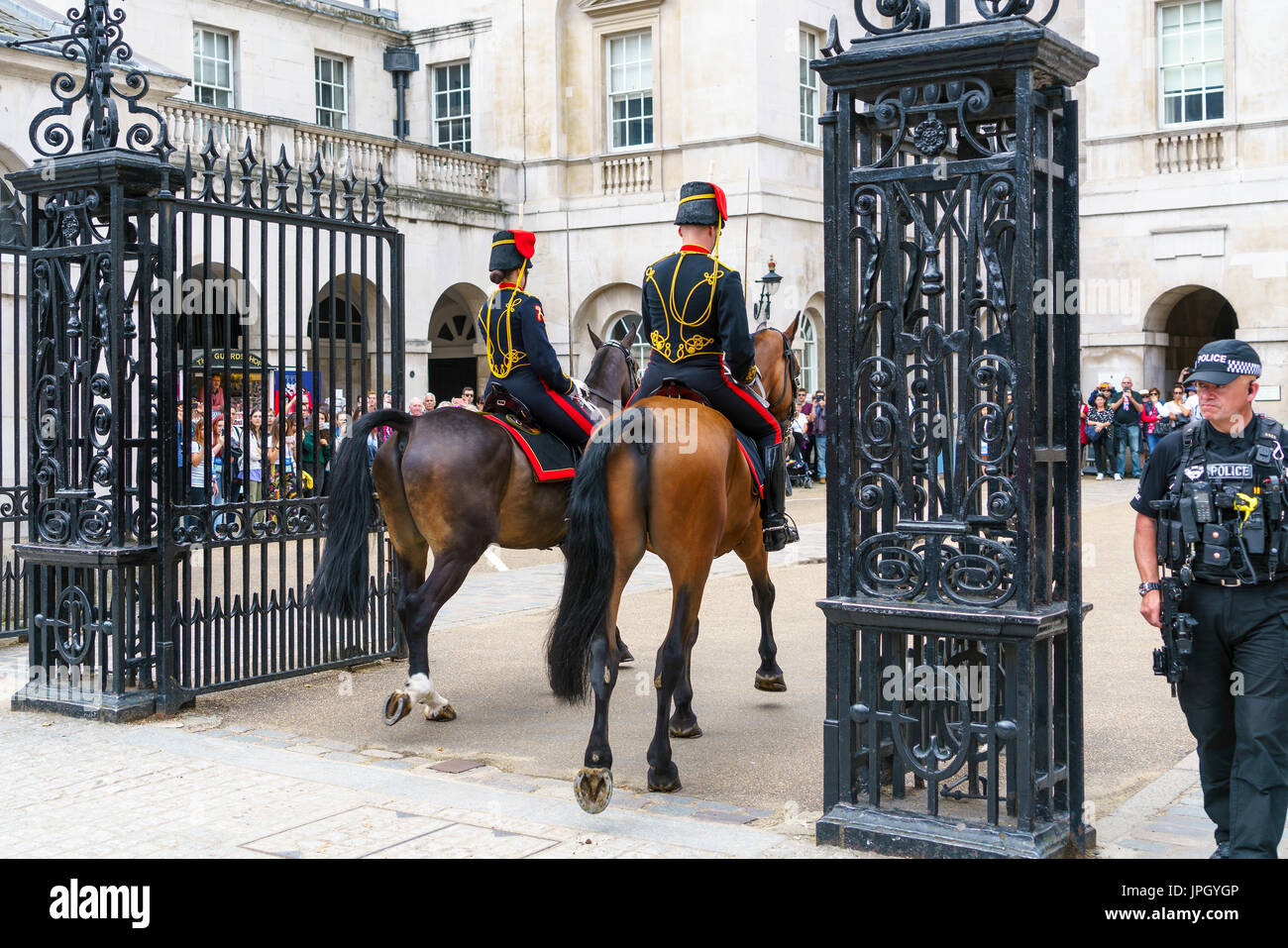 LONDON - JULY 30 : Kings Troop Royal Horse Artillery in Whitehall London on July 30, 2017. Unidentified people Stock Photo