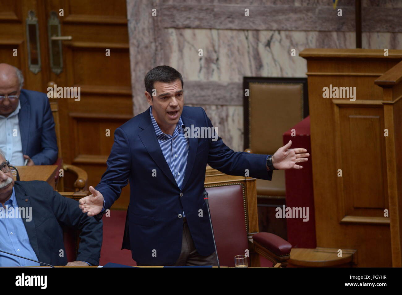 Greek Prime Minister Alexis Tsipras During His Secondary Speech In Greek Prime Minister Alexis Tsipras During His Secondary Speech In