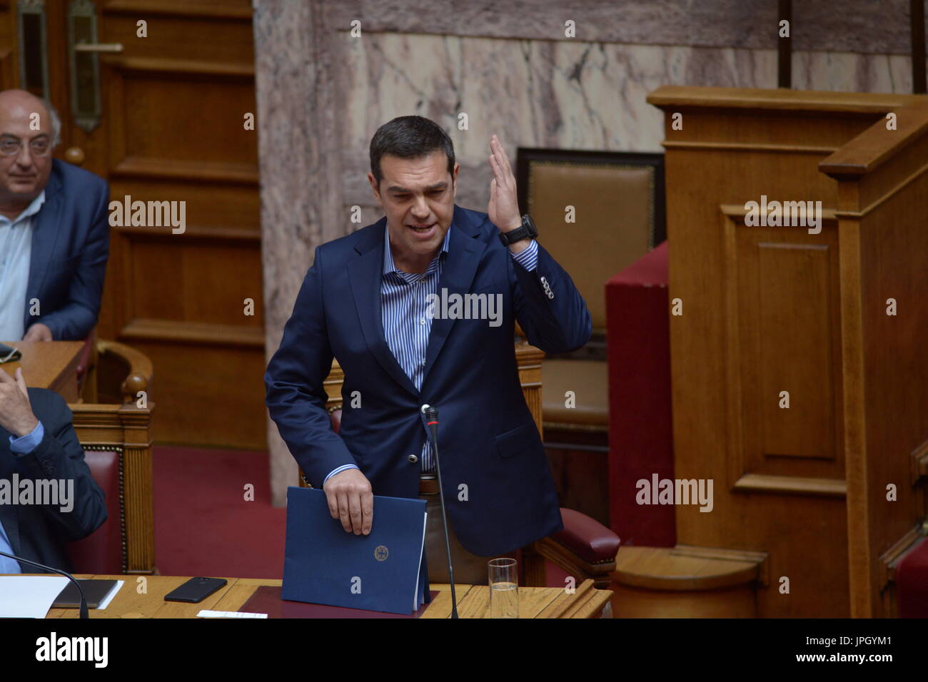 Greek Prime Minister Alexis Tsipras During His Secondary Speech In Greek Prime Minister Alexis Tsipras During His Secondary Speech In