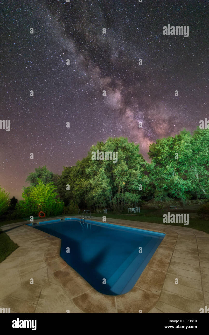 Milky Way over a swimming pool Stock Photo Alamy