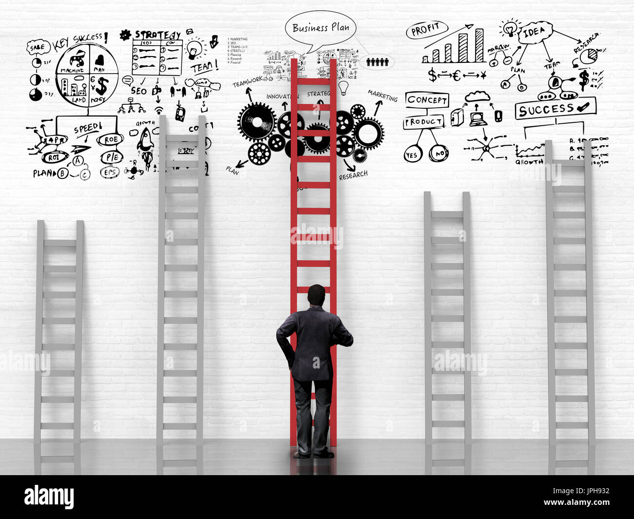 business success concept with business plan and ladder to success Stock Photo