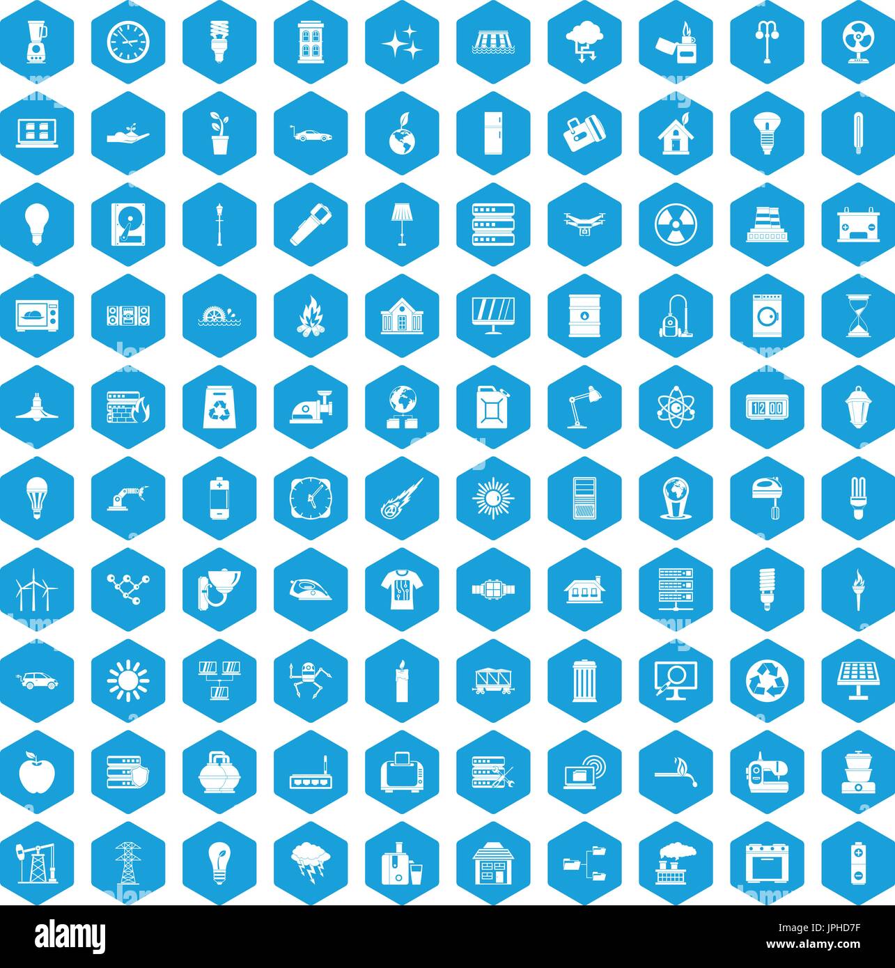 100 electricity icons set blue Stock Vector