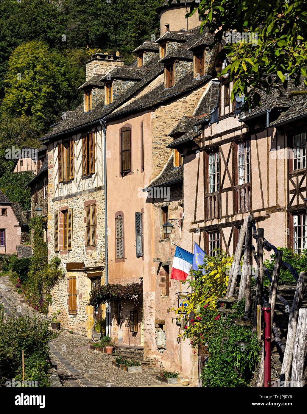 Views of the medieval village of Conques, France Stock Photo