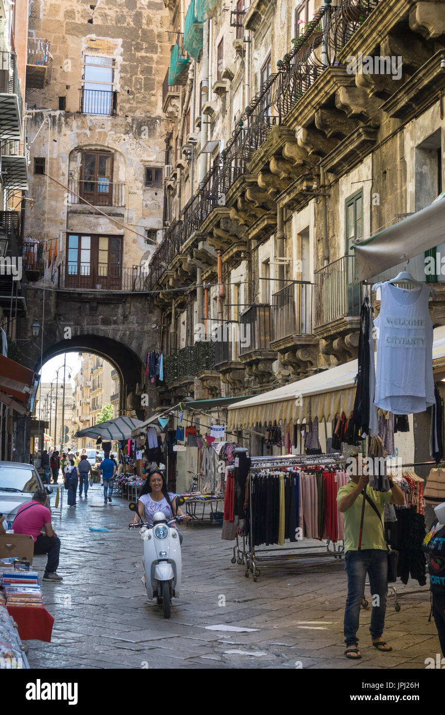 Iin the Via Chiappara al Carmine in the Albergheria district of central Palermo, Sicily, Italy. Stock Photo