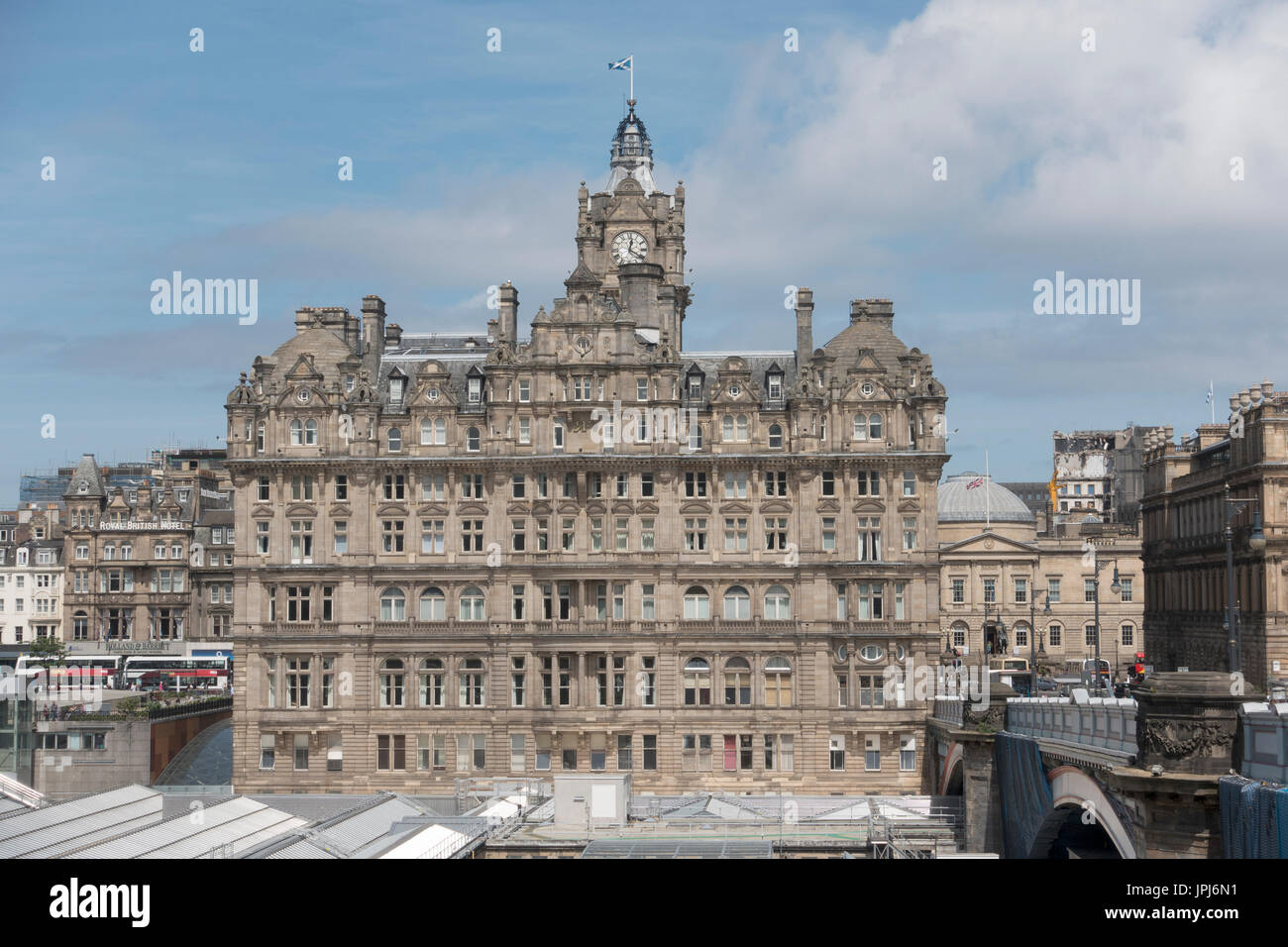 The Balmoral Hotel Seen From Old Town Edinburgh, Across The Roof Of Waverley Station Scotland, Stock Photo