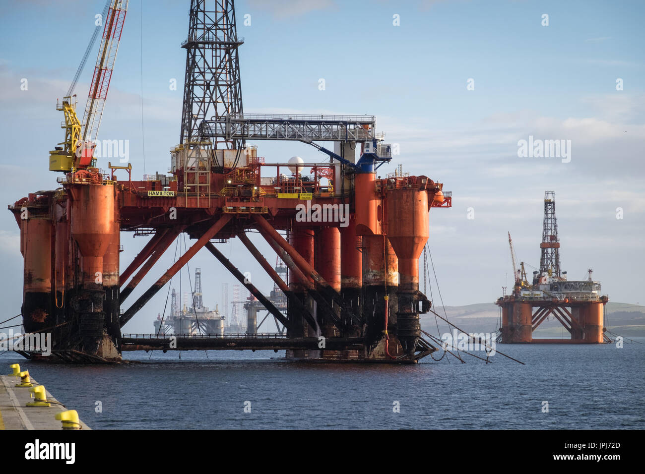 The drilling platform, Borgsten Dolphin, moored in the Scottish port of Invergordon Stock Photo