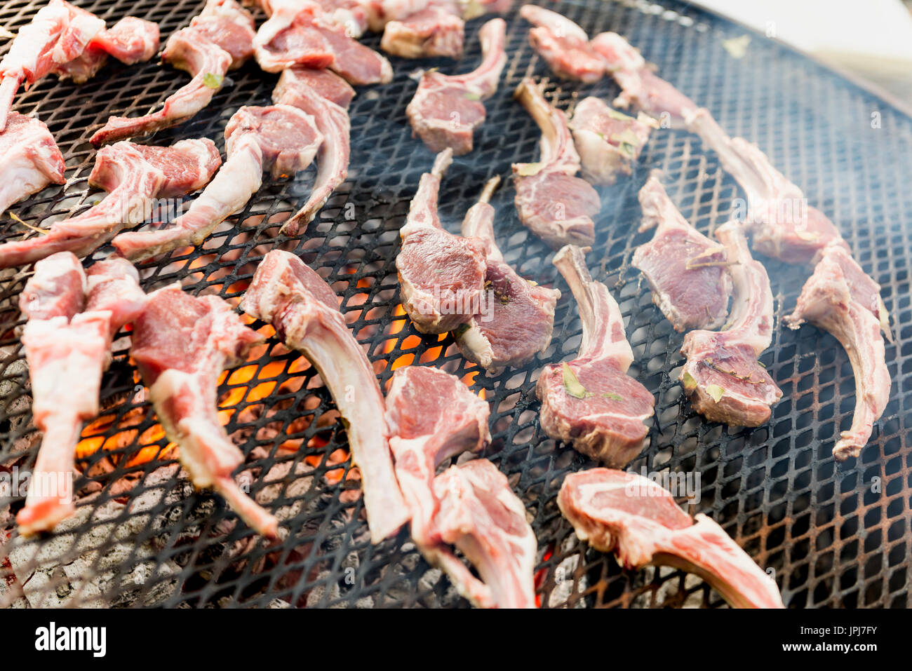 grilling lamb chops Stock Photo