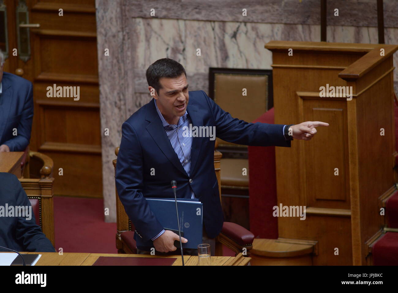 Greek Prime Minister Alexis Tsipras During His Secondary Speech In Greek Prime Minister Alexis Tsipras During His Secondary Speech In