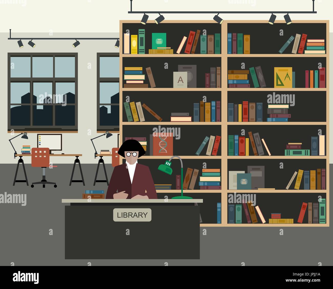 School library flat illustration Stock Vector Image & Art - Alamy