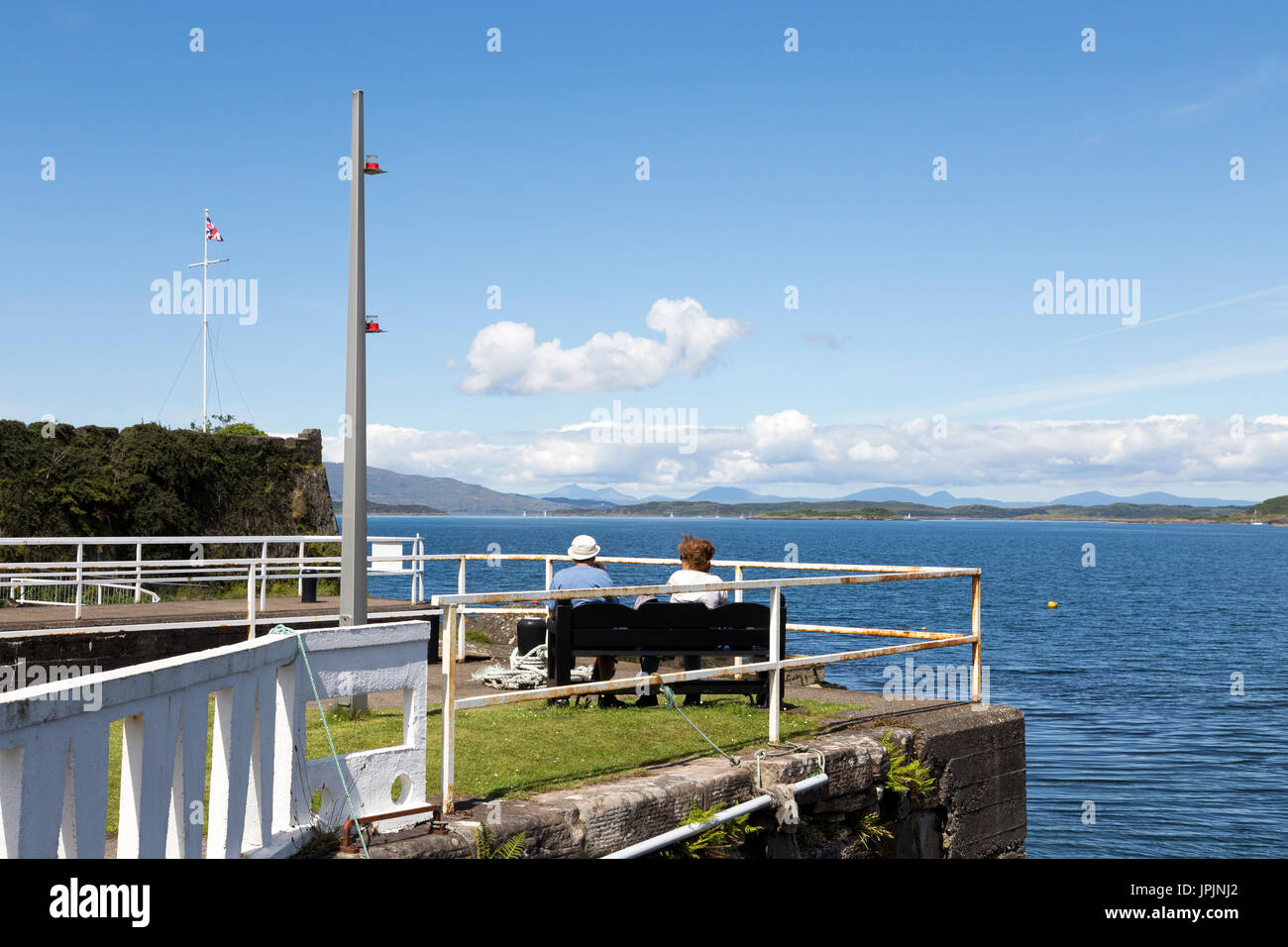 Tourists relaxing at the Crinan Canal, Argyll & Bute, Scotland, United Kingdom Stock Photo