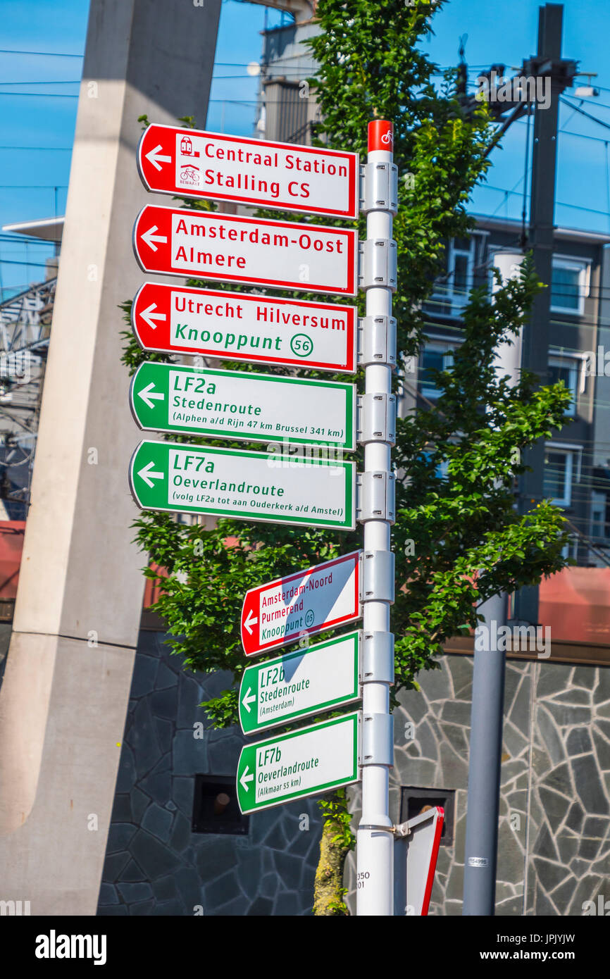 Direction signs in Amsterdam - AMSTERDAM - THE NETHERLANDS 2017 Stock ...