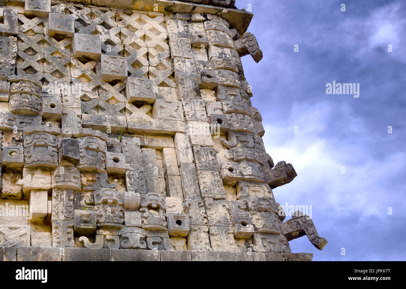 Closeup of part of governor's palace in Uxmal, Mexico Stock Photo