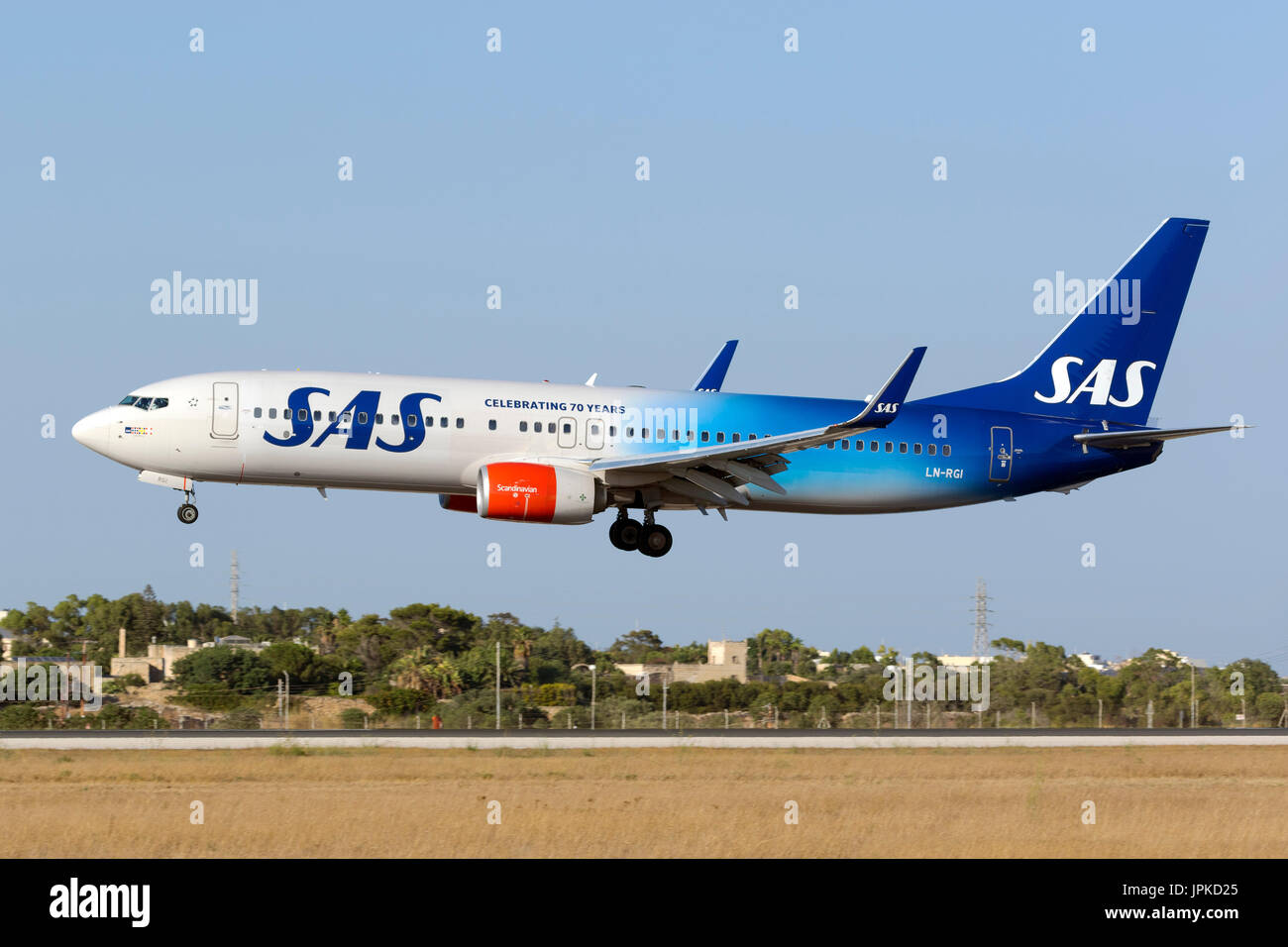 Scandinavian Airlines - SAS Boeing 737-86N [LN-RGI] in the 70th Anniversary Special color scheme. Stock Photo