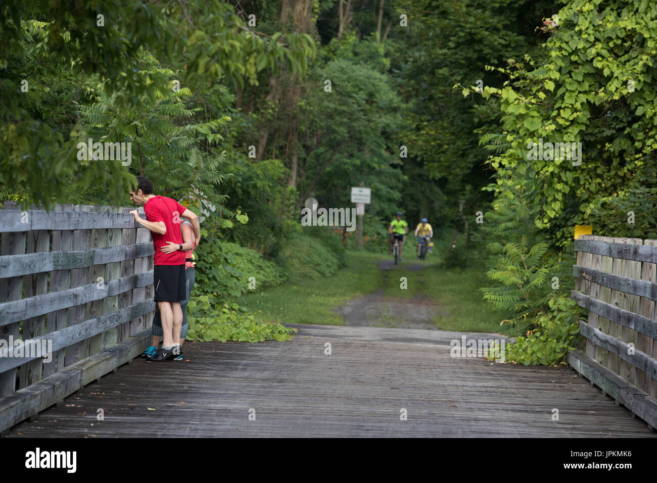 Bicyclists on the Erie Canalway Trail, near Canajoharie, New York State