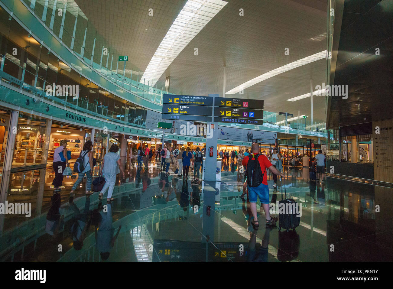 Barcelona El Prat Airport BCN. It is the main airport of Catalonia, the second largest and second busiest in Spain and the seventh busiest in Europe. Stock Photo