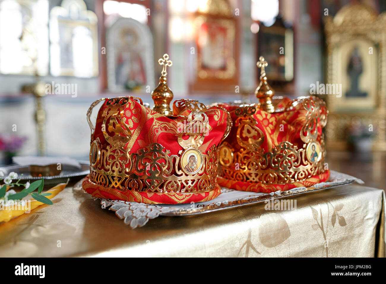 Crown for Wedding in Orthodox church gold Stock Photo - Alamy