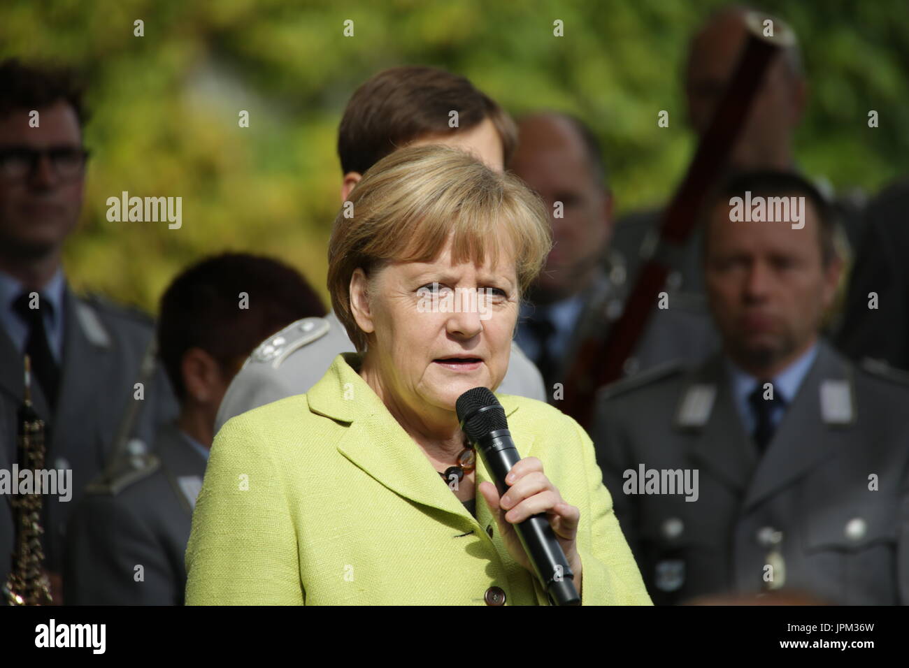 Berlin, Germany, 31st August, 2014: Chancellor Angela Merkel welcomes visitors to open day Chancellery. Stock Photo