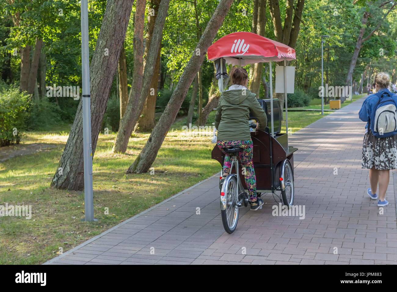Trade with a bicycle in the spa town, Palanga, Lithuania. Stock Photo