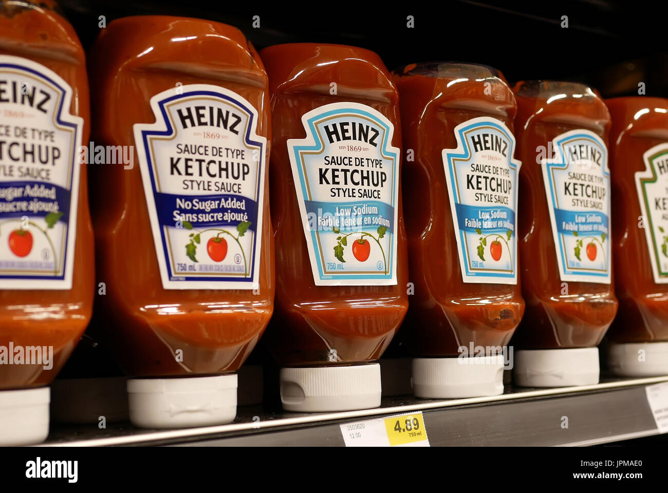 New Westminster, BC, Canada - April 15, 2017 : Display Heinz ketchup inside buy low foods store Stock Photo