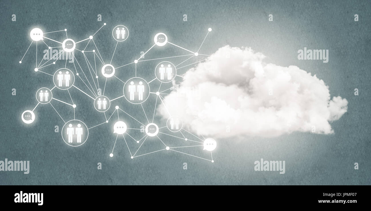 Lines and dots as networking idea drawn on blue background Stock Photo