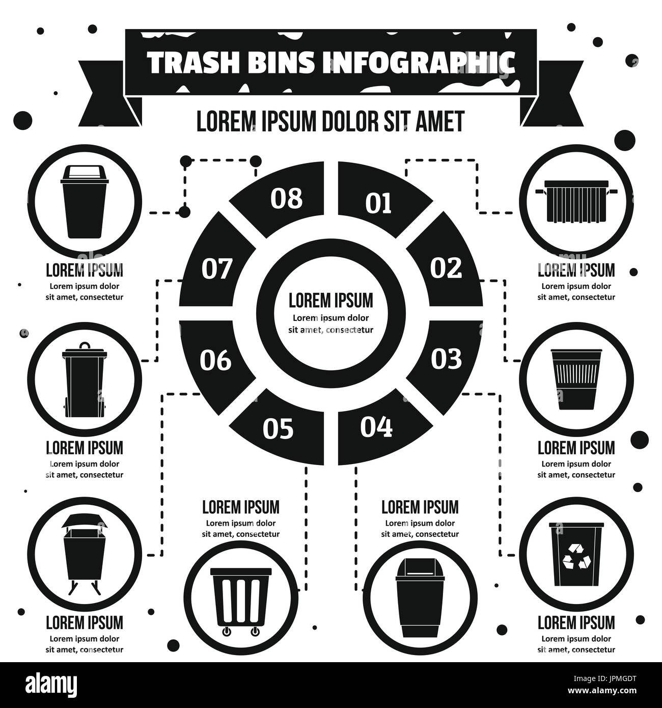 Trash bins infographic concept, simple style Stock Vector