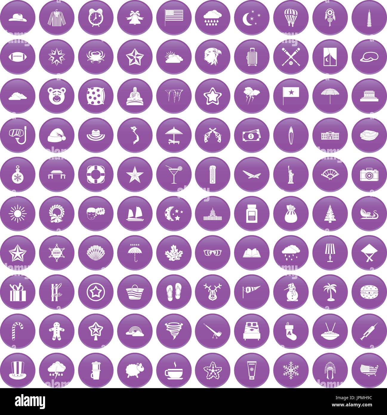 100 star icons set purple Stock Vector