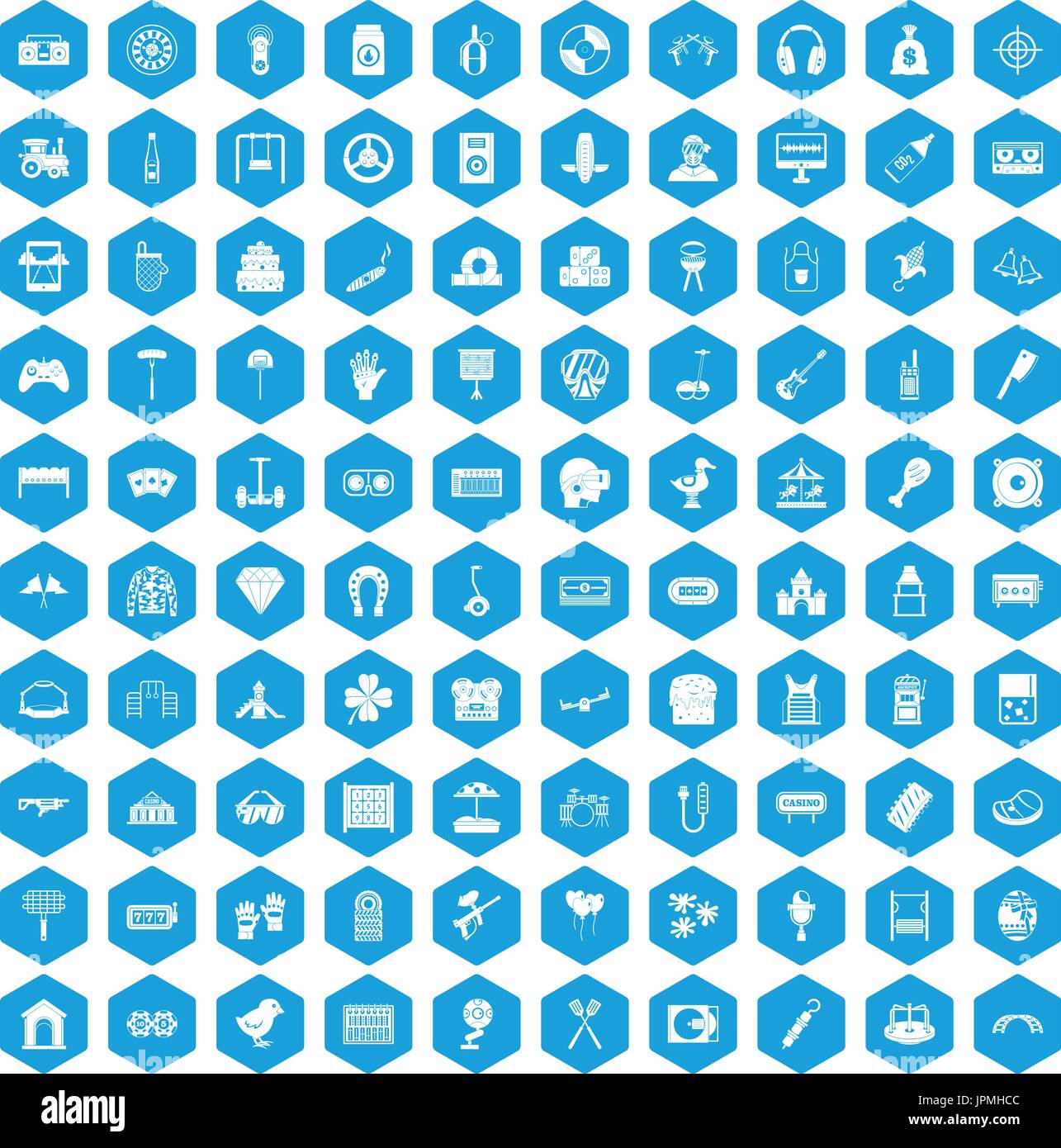 100 entertainment icons set blue Stock Vector