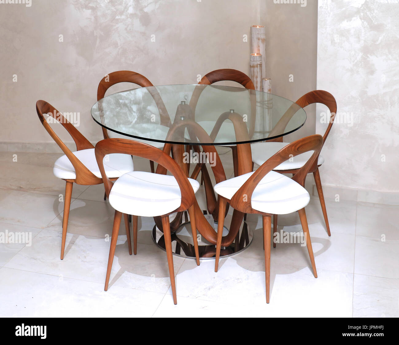 Glass table with wooden chairs sales