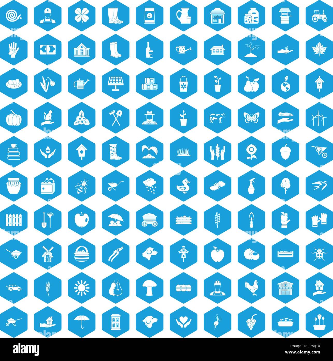 100 farm icons set blue Stock Vector