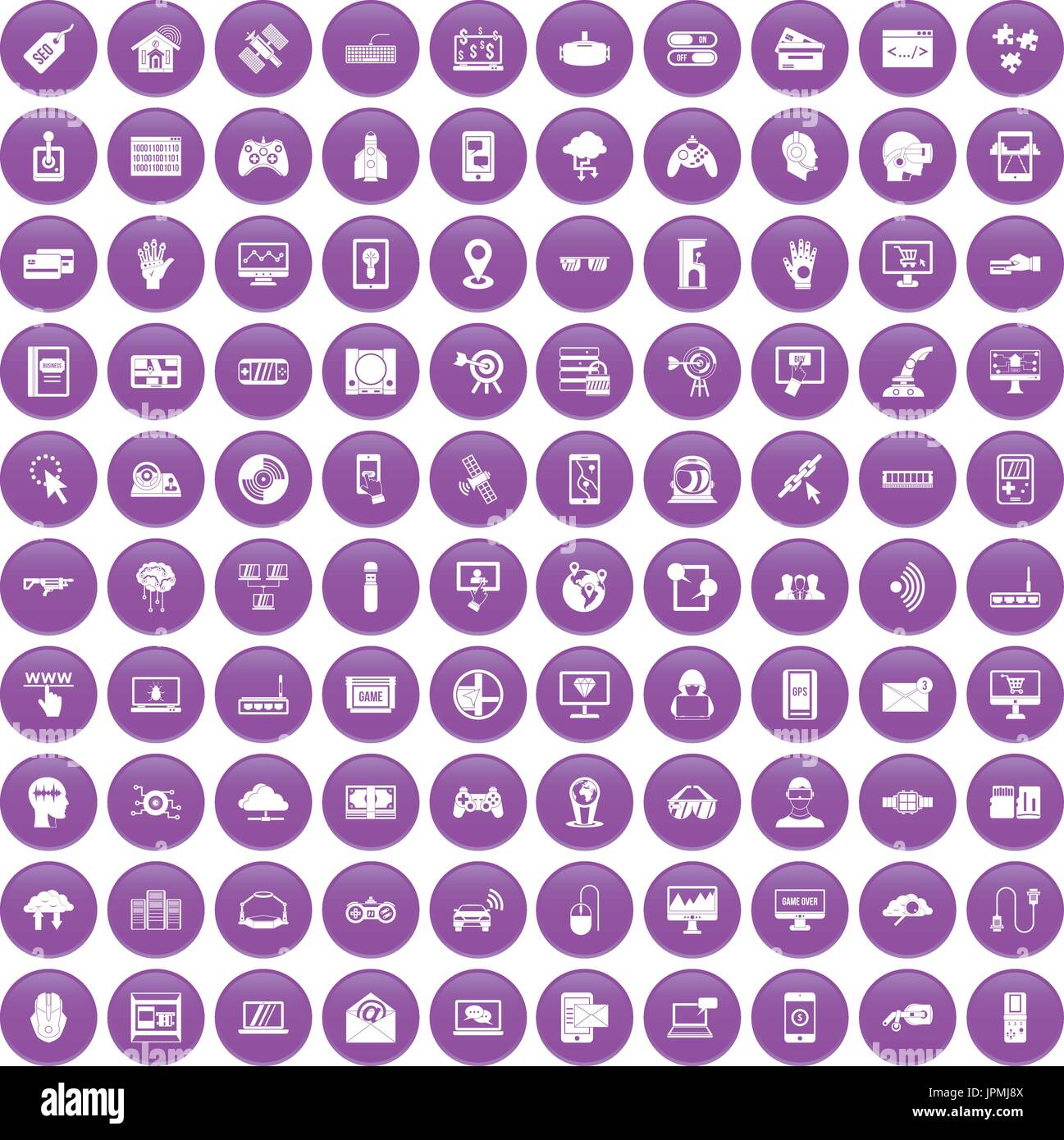 100 virtual icons set purple Stock Vector Image & Art Alamy
