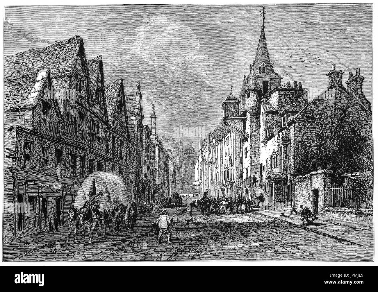 1870:  The Canongate Tolbooth (now housing the People's Story Museum) in the Canongate district of Edinburgh, the capital city of Scotland. The name is inherited from the burgh of the Canongate founded by David I of Scotland c.1143 Stock Photo