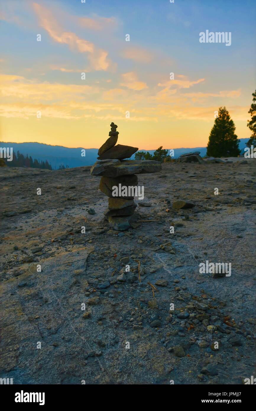 Shepherd's pile on a rocky outcropping on the way to Muir Grove, Sequoia National Monument, California, United States Stock Photo