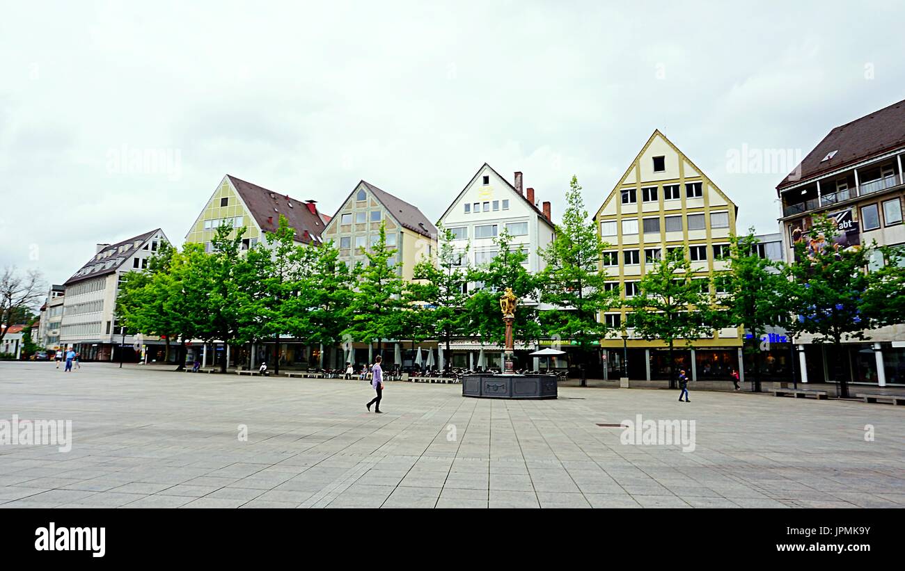 Business buildings at Münsterplatz town square in Ulm, Germany Stock Photo