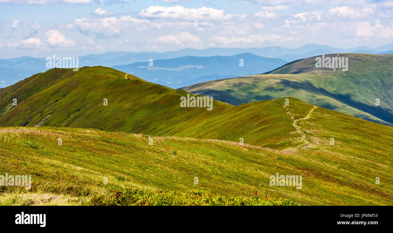 mountain landscape in summer. footpath uphill through the ridge to the peaks. lovely nature scene in summer Stock Photo